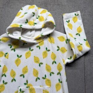 Hanna Andersson Girls Swim Cover Up Hooded Lemon Print Terry Cloth 6 7 Toweling